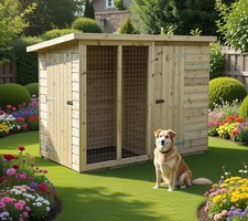 Wooden 8x4 Dog Kennel and Run Pet House Tanalised T&G Throughout Strong Mesh 