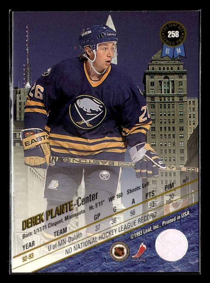 1993-94 Leaf Derek Plante #258 Rookie - Image 2 of 2