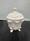 Vintage Jeanette Shell Pink Milk Glass Footed Candy Dish / Grape And Leaf Design