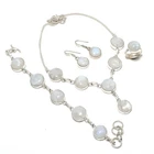 Rainbow Moonstone Gemstone 925 Sterling Silver Handmade Necklace Jewelry Set i84