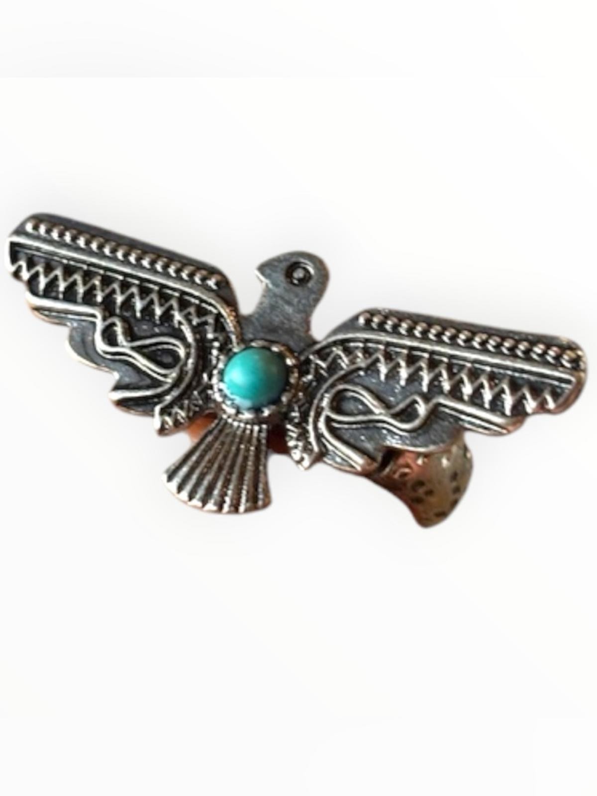 Thunderbird Turquoise Ring Silver Tone Southwest … - image 5