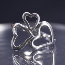 Size 9, vintage sterling silver 925 handmade triple heart ring