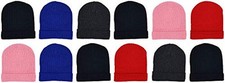 Kids Winter Beanies, 12 Pack Warm Cold Weather Hats One Size Assorted Ribbed