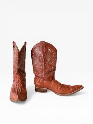 Caiman Crocodile Tail Leather Cowboy Boots Mexico US 11-11.5  Mx29 Brown Pull On