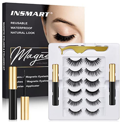 Magnetic Eyelashes 6 Pairs Kit Magnetic Eyeliner Tweezers Reusable No Glue
