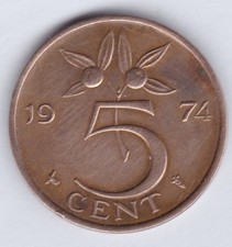 5 Cent 1974 Niederlande Königin Juliana – Geschenk - Geburtstag - Glücksbringer