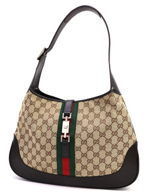 GUCCI Jackie 1961 Large Bag GG Canvas Web Stripe 3346 Brown Classic Authentic