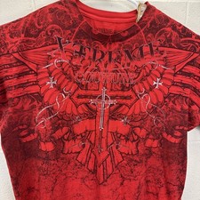 Xtreme Couture T-Shirt Men's XXL Red Affliction Grunge Cross Wings USA Made AOP