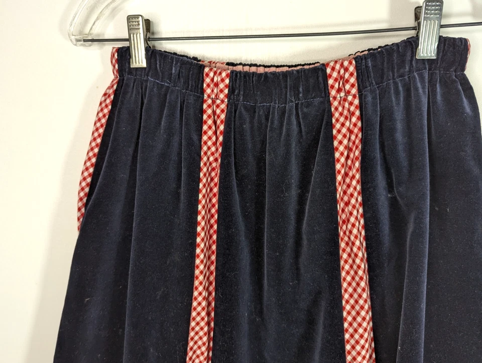 Vtg Chessa Davis Skirt 4 Prairie Blue Velvet  Red White Gingham Pink Underskirt - Image 4 of 4