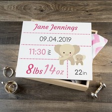 Personalized Baby Keepsake Box Large, Pink Elephants 