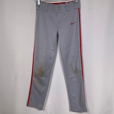 Nike Swingman Dri-Fit Gray Red Piped Athletic Baseball Pants Youth SMALL