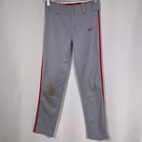 Nike Swingman Dri-Fit Gray Red Piped Athletic Baseball Pants Youth SMALL
