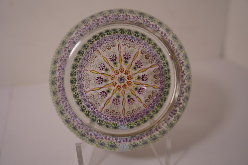 Spectacular & Colorful Perthshire Millefioris w/Latticinio Art Glass Paperweight