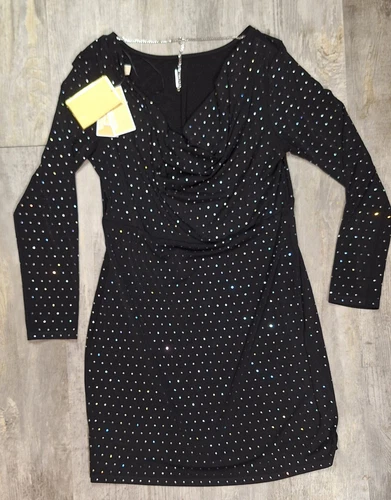 Abito Michael Kors nero manica lunga scollo a scoop accenti strass donna grande