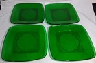 4 Anchor Hocking Forest Green Charm Glass Square Lunch Salad Plates 8 1/4” Wide