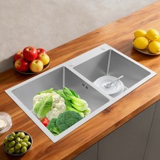 Undermount Kitchen Double Bowl Stainless Steel Sink Silver 80x45cm