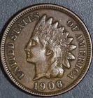1906 1C INDIAN HEAD BRONZE CENT KM# 90a Grade:  F+ A7230