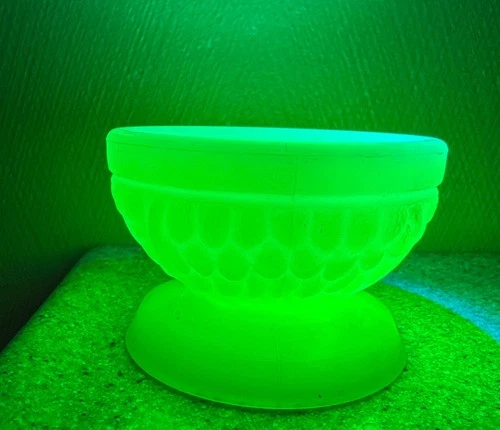 Fenton Custard Uranium Glass Owl Fairy Lamp Base Only Vintage Glows UV Sticker