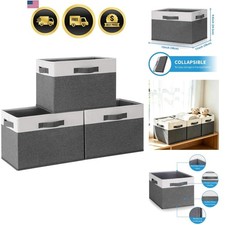 Large Fabric Storage Bins with 3 Handles, 15x11x9.6 Inch Storage Baskets for ...