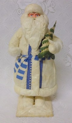 Vtg Spun Cotton Batting Costume Papier Mache Christmas Santa Claus Figure