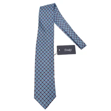 Drake's NWT Neck Tie in Light Blue with Orange/White Geometric Pattern 100% Silk