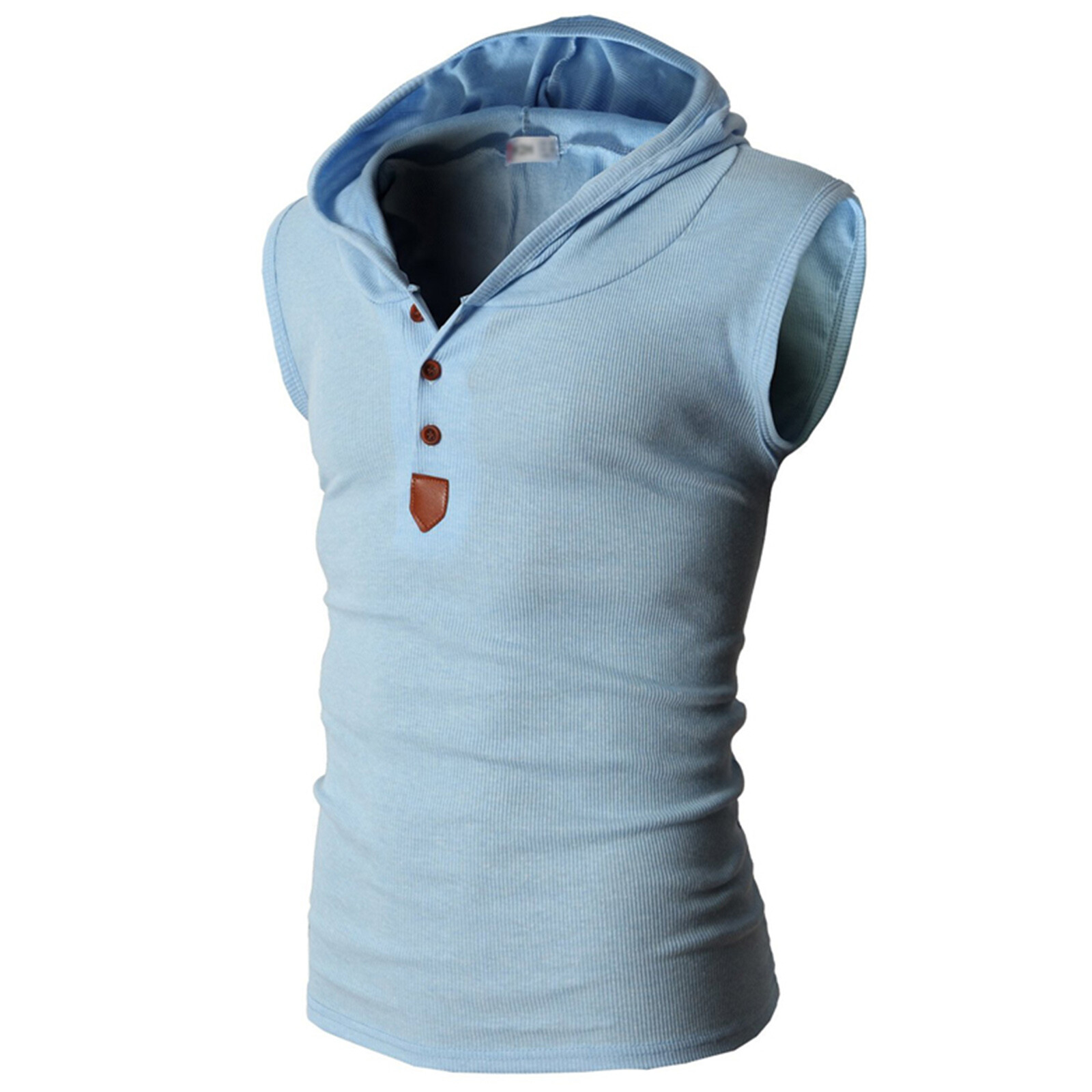 mens gym tank tops workout fitness hooded vest sport muscle t-shirt  sleeveless hoodies with pockets size XXL Color Sky Blue