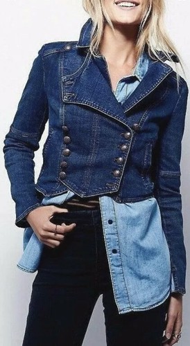 Free People Denim Military Band Jacket 