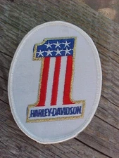 1970s HARLEY DAVIDSON #1 GOLD SPARKLE WHITE AMF PATCH ORIG RARE GENUINE VINTAGE