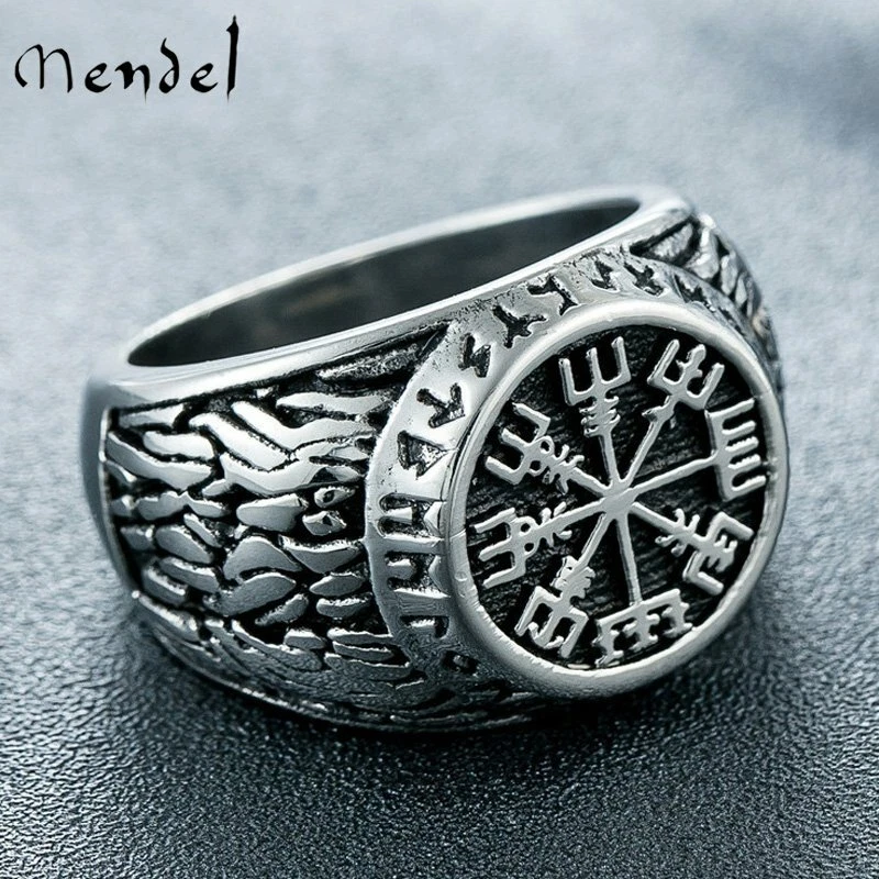MENDEL Mens Nordic Viking Rune Vegvisir Compass Ring Stainless Steel Size 7-15 - Image 2 of 4