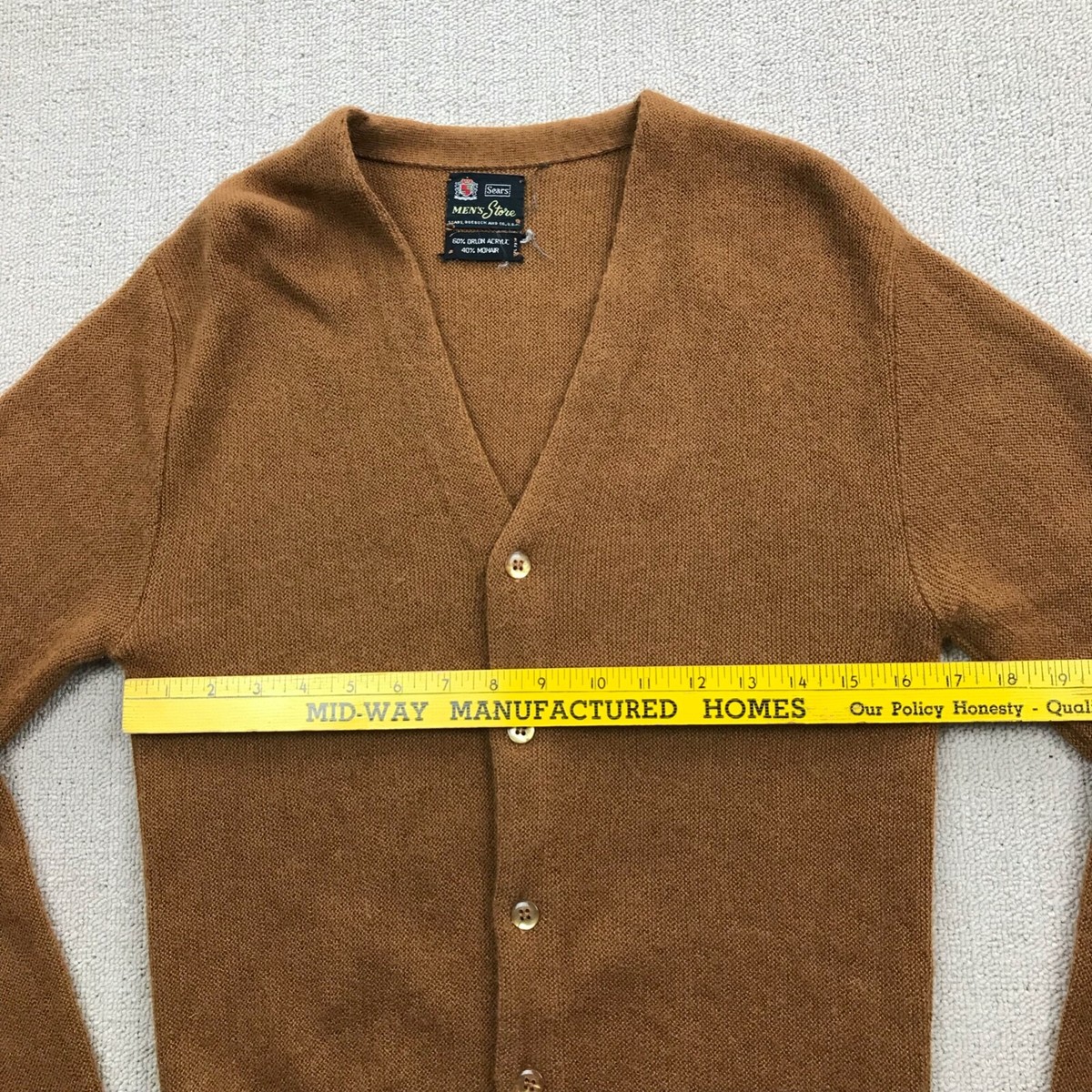VINTAGE Sears Cardigan Sweater Mens Small Brown Mohair Blend VINTAGE Sears Cardigan Sweater Mens Small Brown Mohair Blend