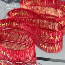 1 Yard of Chanel Red Gift Wrap Ribbon 1 Yards Red with Gold Logo 