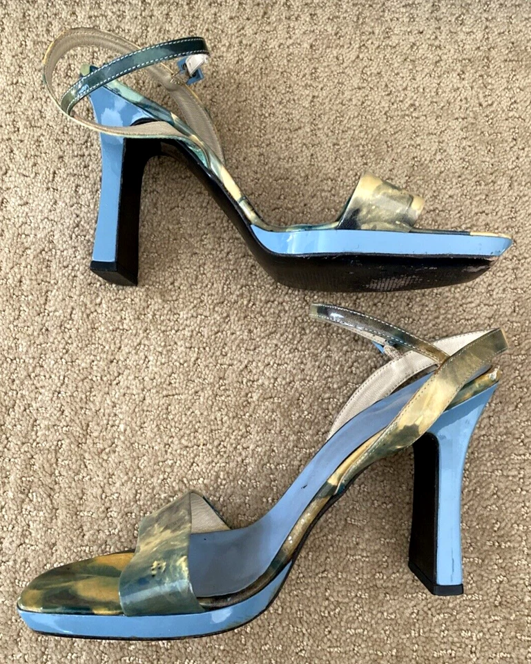 Sandalias retro vintage VIA SPIGA verde acuarela charol tacones con tira trasera talla 9 Foto 3 de 4