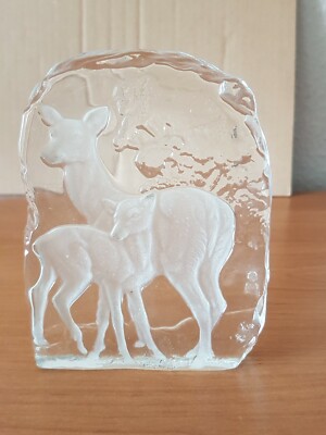 Kristallfigur Reh mit Kitz - ''Fallow Deer'' -  Philip Nathan FRBS (S4/2)