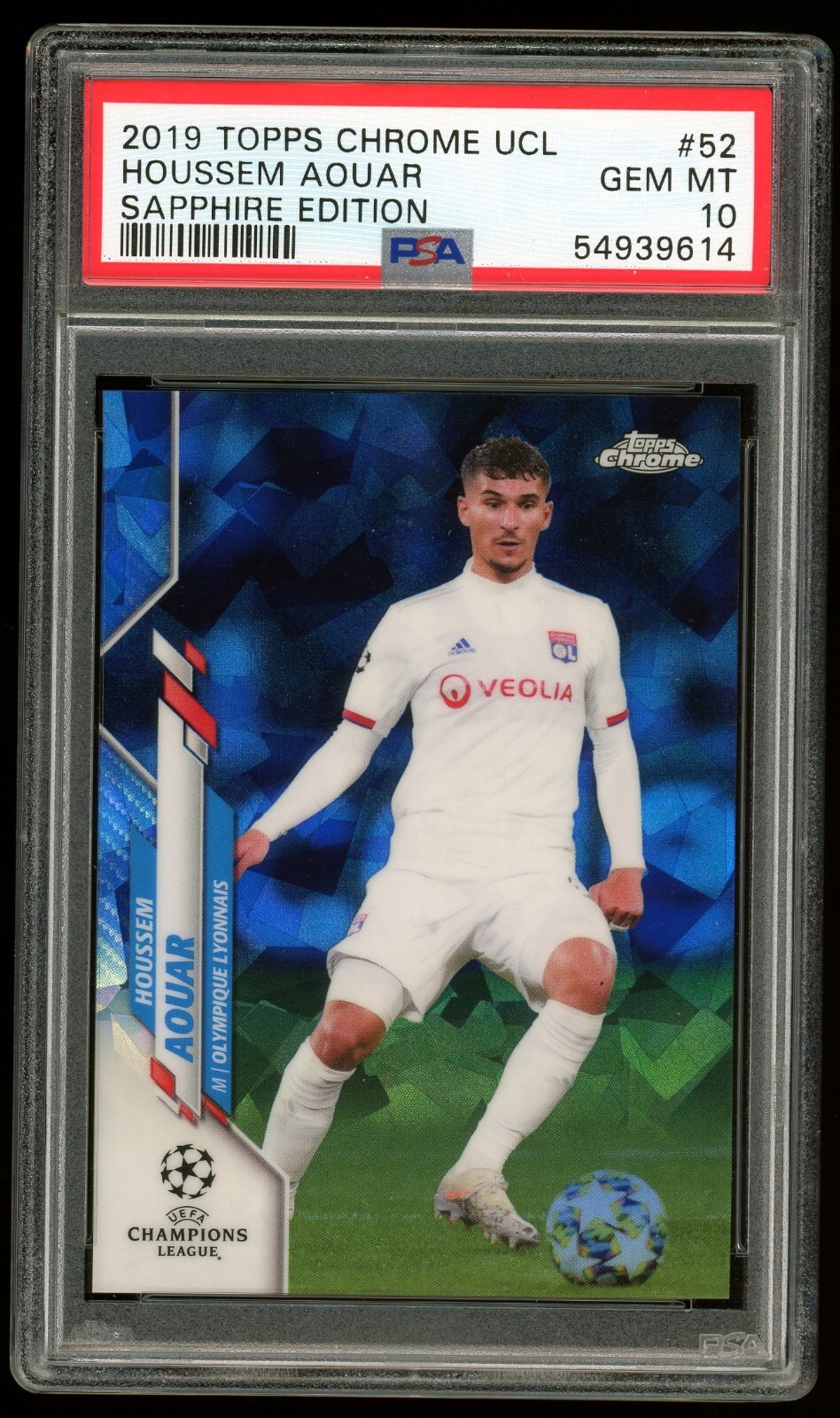 PSA 10 GEM MINT Houssem Aouar #52 2019 TOPPS Chrome UCL Lyon SAPPHIRE EDITION