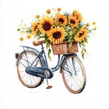  2 Two Paper Lunch Napkins for Decoupage/Mixed Media, Ride with Sunflowers bike