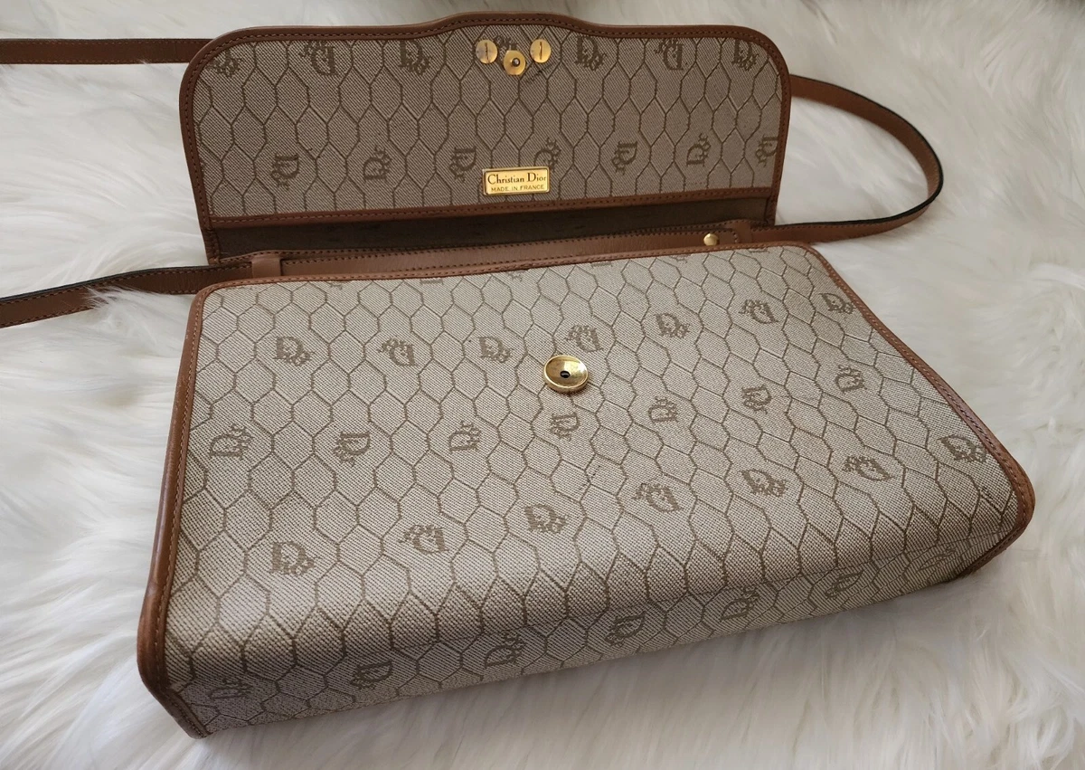 Auth Dior Vintage Pochette PVC Leather Shoulder Bag Taupe Brown GUC