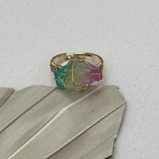 Natural Gemstone Crystal Wire Wrapped Adjustable Gold Plated Ring NEW