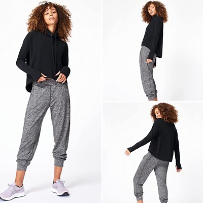 Sweaty Betty Harmonise Luxe Fleece Pullover Hoodie Size S Black