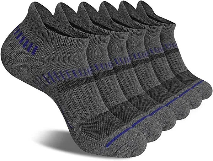 Mens Ankle Socks Athletic Cushioned Breathable Low Cut Tab Arch Support, 6-Pairs