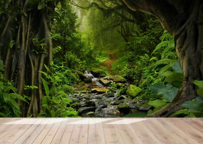 3D Forest Stream Wallpaper Wall Mural Removable Self-adhesive Sticker 333--JN