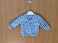 Blue Hand Knitted Baby Cardigan - Size 0-3 months