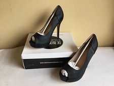 New Womens De Blossom Collection Black Open Toe Stiletto High Heels Pump 9