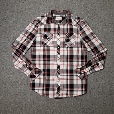 Distillery Apparel Pearl Snap Up Mens Small Plaid Long Sleeved Shirt Pockets  