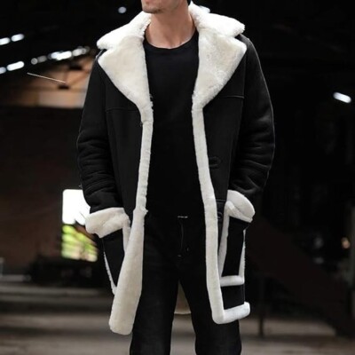 Men's RAF Shearling B3 Leather Faux Fur Real Sheepskin Bomber Style Winter Coat