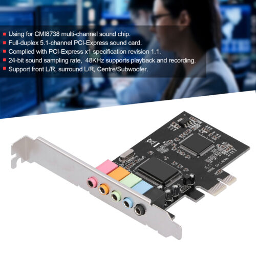 5.1 Internal PCIe Audio Sound Card Adapter Low  Bracket for PC Windows 7 - Picture 1 of 12