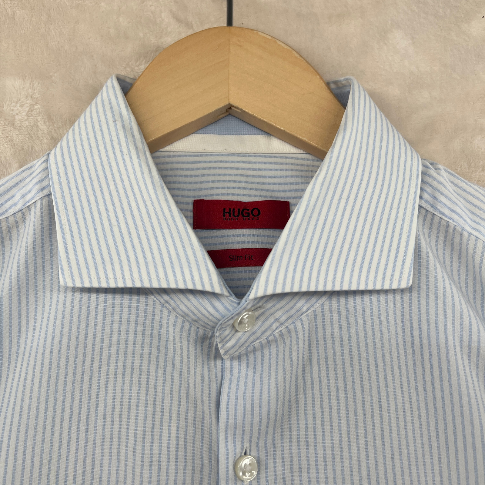 Hugo Boss Slim Fit Men's 16 White Stripe Long Sleeve Dress Shirt thumbnail 3