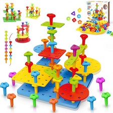 Peg Board Toy set 73Pcs DIY Building Stacking Toys for Kids 36 Years Old,STEM...