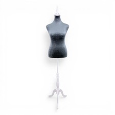 Grey Velvet Female Mannequin Torso Dress Form with Wooden Stand