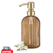 16 OZ Amber Glass Soap Dispenser, Amber Stripe Bathroom Hand Soap Dispensers