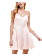 CITY STUDIO Womens Short Dress Pink Fitted Spaghetti Strap Satin Juniors 7